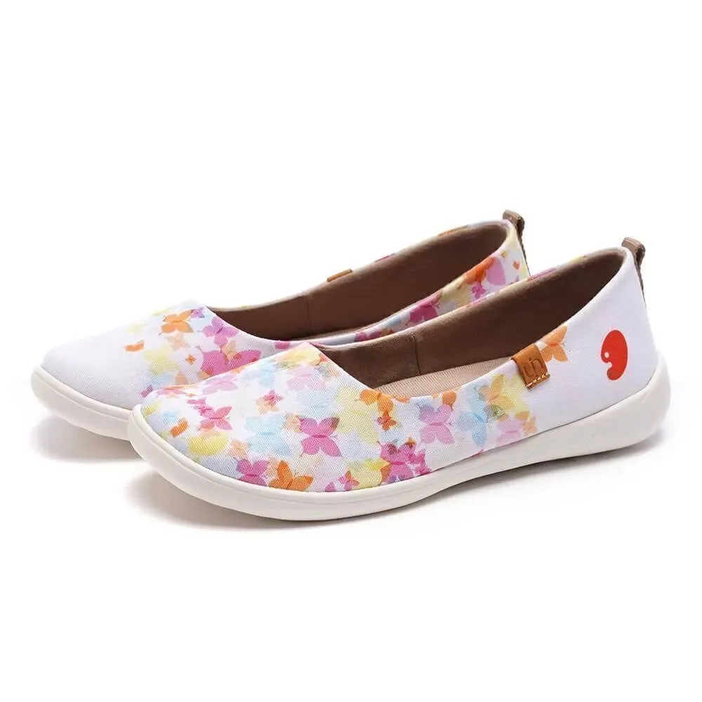 UIN Women's Ballet Flats Slip On Pointed Toe Casual Loafers(Painted Butterflies)
